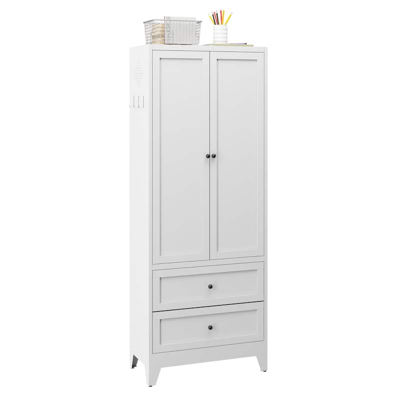 72 Inch White Pantry Cabinet with 2 Drawers, Freestanding Kitchen Storage Cabinet with Adjustable Shelves