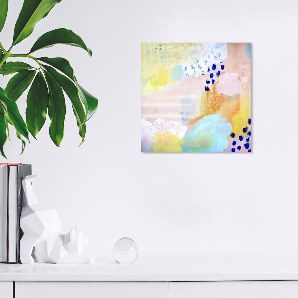 Wynwood Studio Canvas Abstract Lake and Flowers Pink and Modern & Contemporary Wall Art Canvas Print