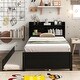 preview thumbnail 6 of 13, Twin Wood Platform Bed with Trundle, Versatile Platform Bed with Storage Headboard, Solid Wood Bedframe for Living Room Bedroom Espresso - Twin