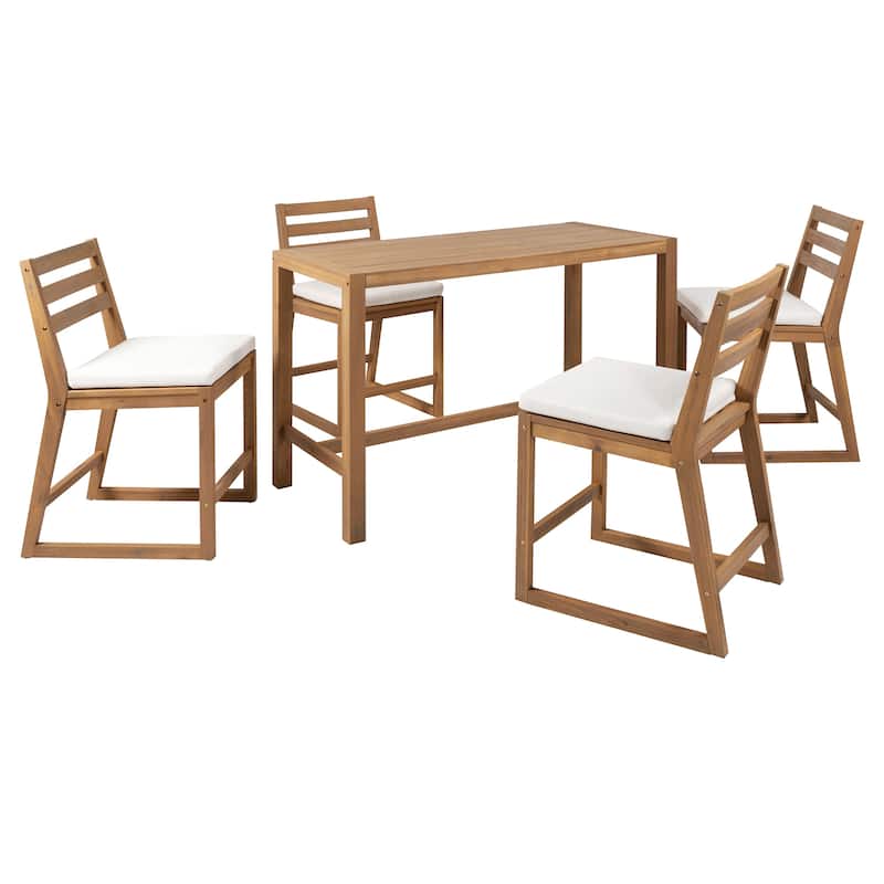 Rustic Patio Bar Set, 5-Piece Outdoor Furniture with Ergonomic Chairs and Solid Wood Tabletop