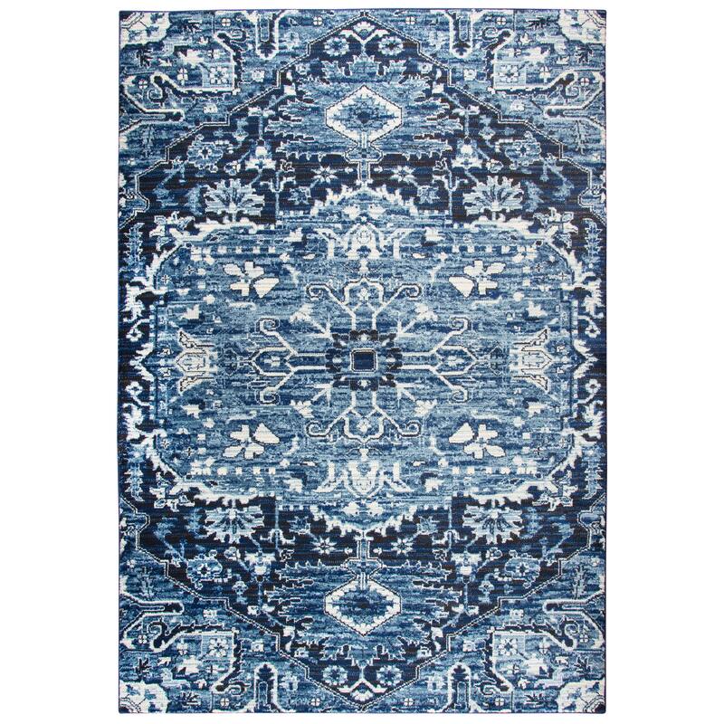 Alora Decor Swagger Ivory, Blue, and Black Persian-style Medallion Rug - 9'10" x 12'6" - Light Blue/Ivory