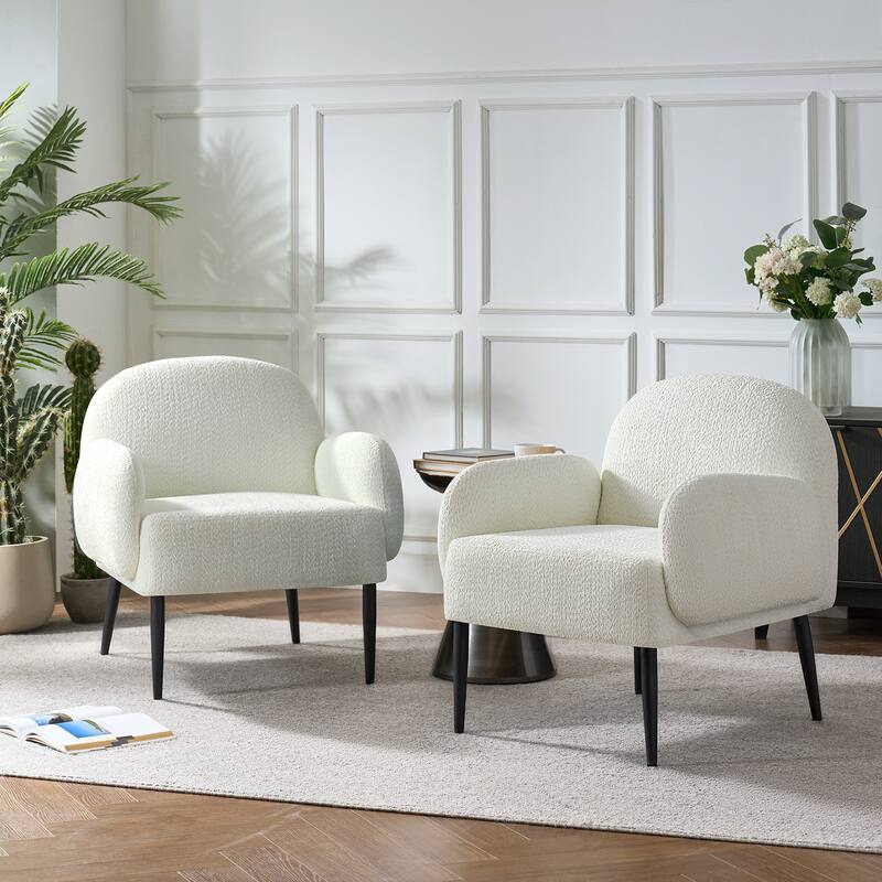 Abe Modern Boucle Accent Chair with Adjustable Metal Legs Set of 2 by HULALA HOME