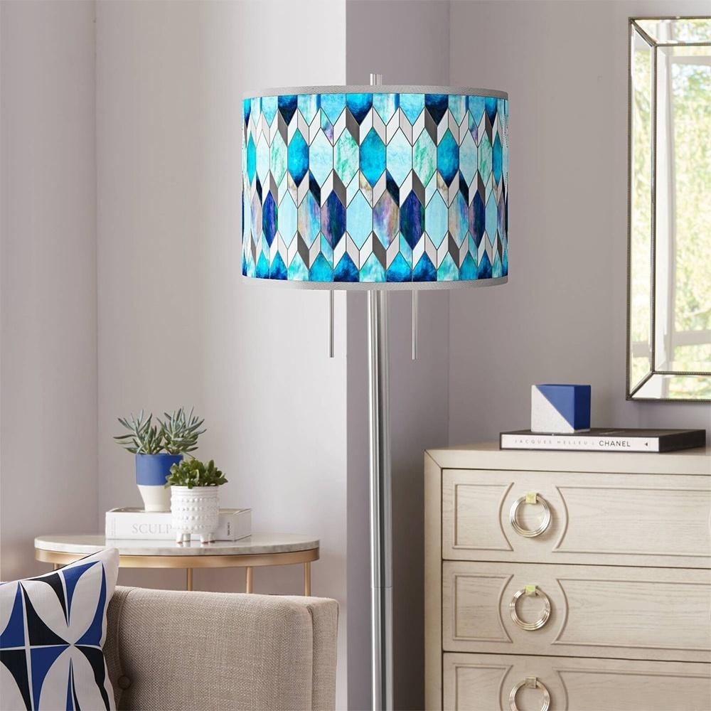 Blue Tiffany-Style Brushed Nickel Garth Floor Lamp - 18