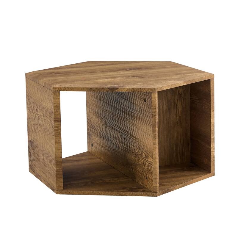 Roomfitters Hexagonal Coffee Table with Patterned MDF Finish, Modern Multi-Use Storage Table for Living Room