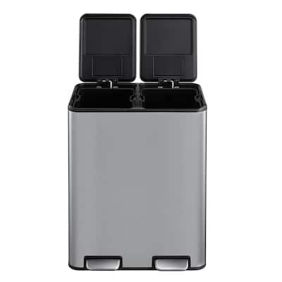 16 Gallon/60 L Kitchen Stainless Steel Dual Garbage Can with Soft-Close Lid