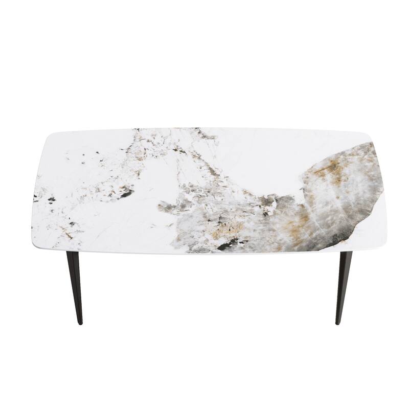 70.87"Modern artificial stone Pandora white curved black metal leg dining table-can accommodate 6-8 people