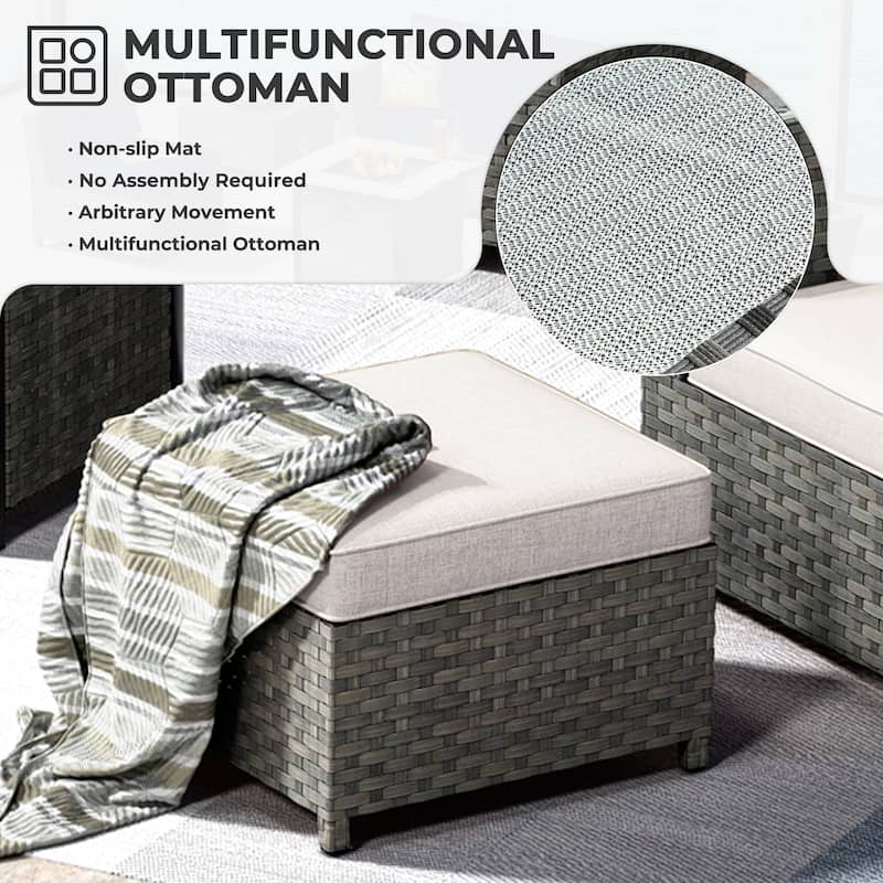 HOOOWOOO 10-piece Outdoor Furniture Rattan Sectional Set with Fire Pit Table.
