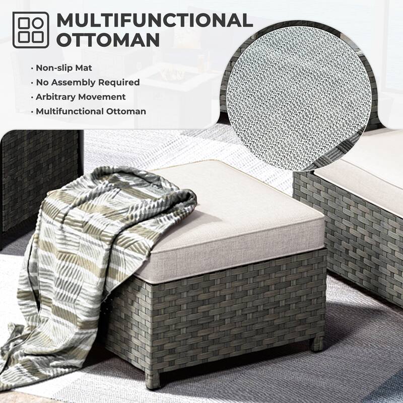 HOOOWOOO 10-piece Wicker Rattan Patio Furniture Sectional Set with Fire Pit