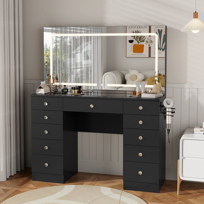 Makeup Desk with Large Mirror & 11-drawer