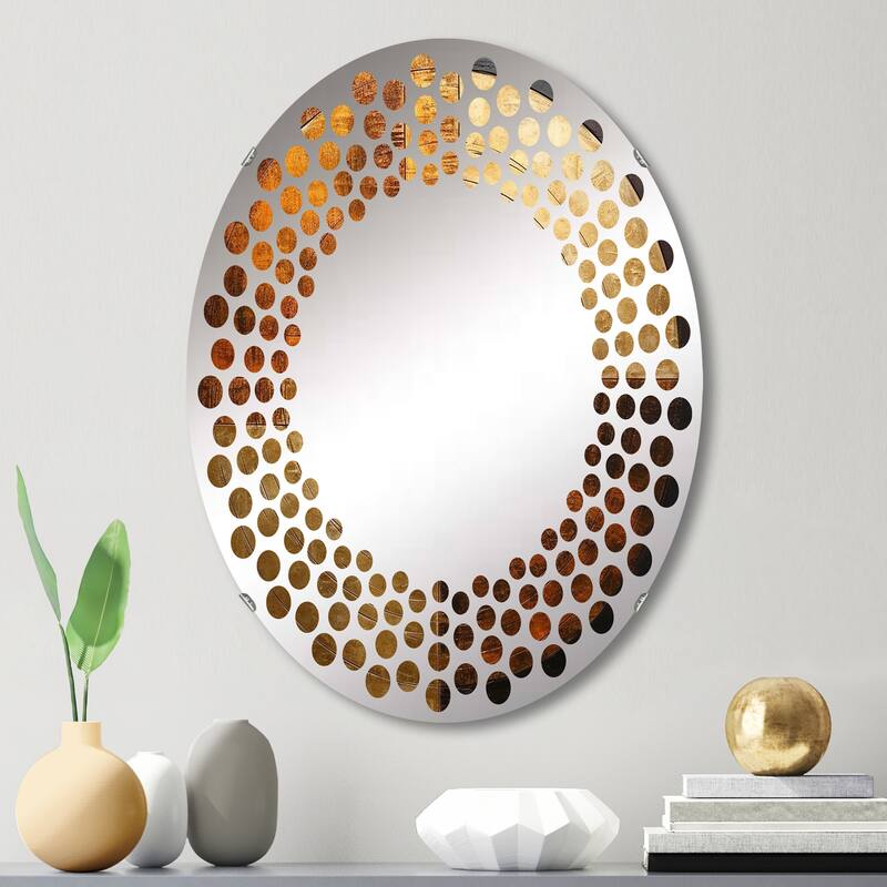 Designart "Bronze Brilliance Symetry" Abstract Shapes Brown Wall Mirror - Modern Large Mirror For Living Room - 20in.x30in.