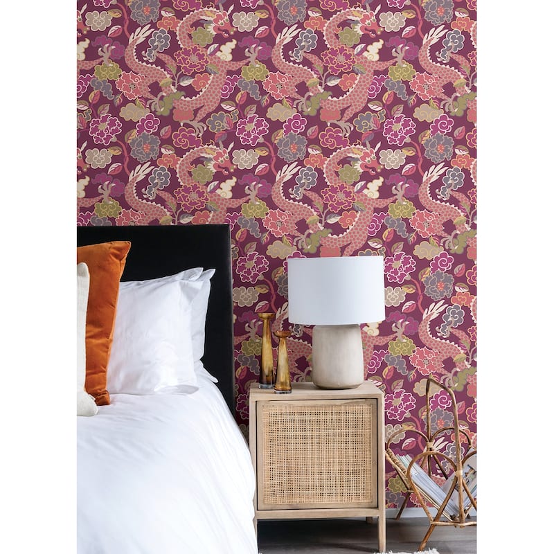 A-Street Prints Yanci Plum Dragon Wallpaper