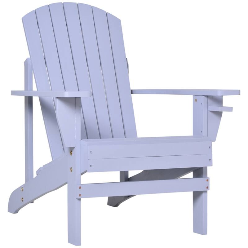 Comfortable Fir Wood Adirondack Chair with Tilt Slatted Back and Wide Armrests and Cup Holder - 28.5" W x 38.2" D x 36.6" H - Grey