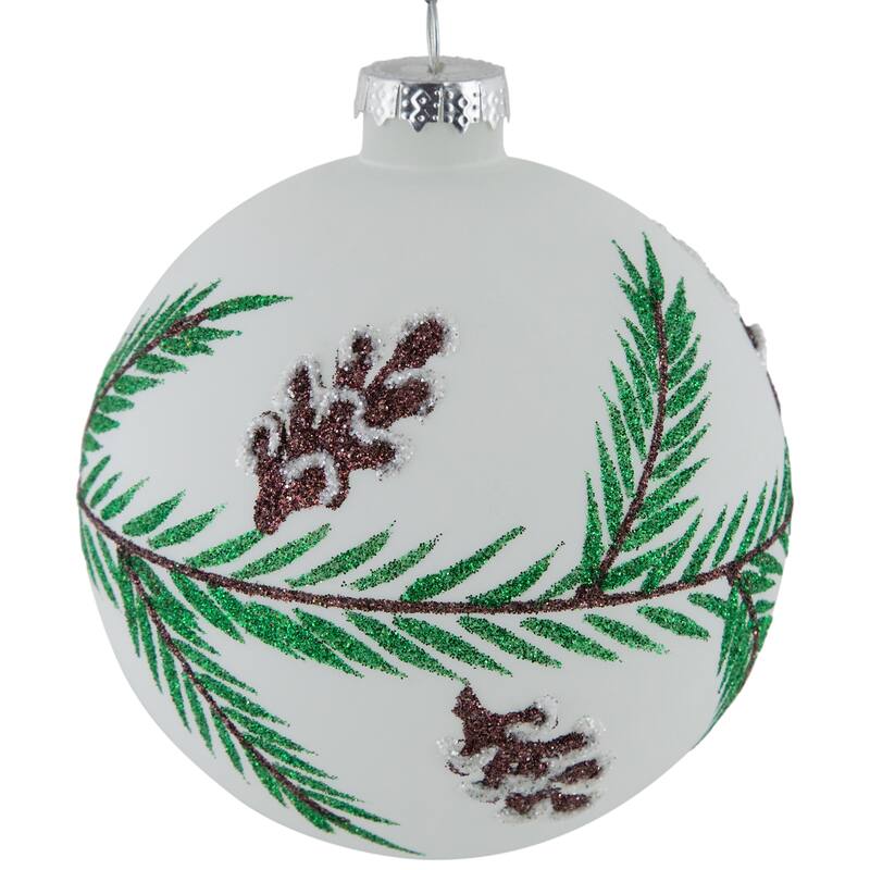 Glittered Glass Ball Christmas Ornaments with Pine Cones - 4" (100mm) - 4ct
