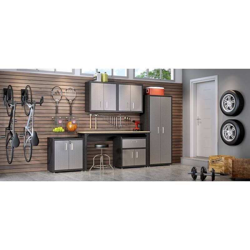 30-inch Grey Metal Garage Cabinets with Adjustable Shelves (Set of 2)