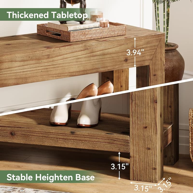 47.24" Solid Wood Entryway Bench with Open Shelves