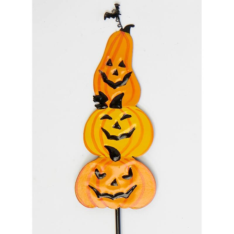 16" Iron Halloween Stacked Pumpkin Pick, Set of 3