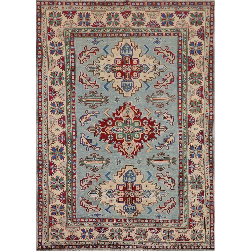 Light Blue Kazak Rug Hand-Knotted Wool Carpet - 5'8" x 7'9"