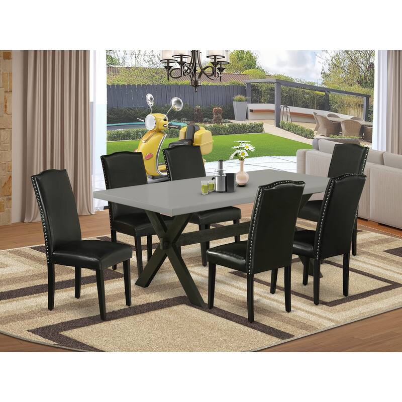 East West Furniture Dining Set- a Dining Table and Black Pu Leather Parson Chairs, Wire brushed Black.(Pieces Options) - X697EN169-7