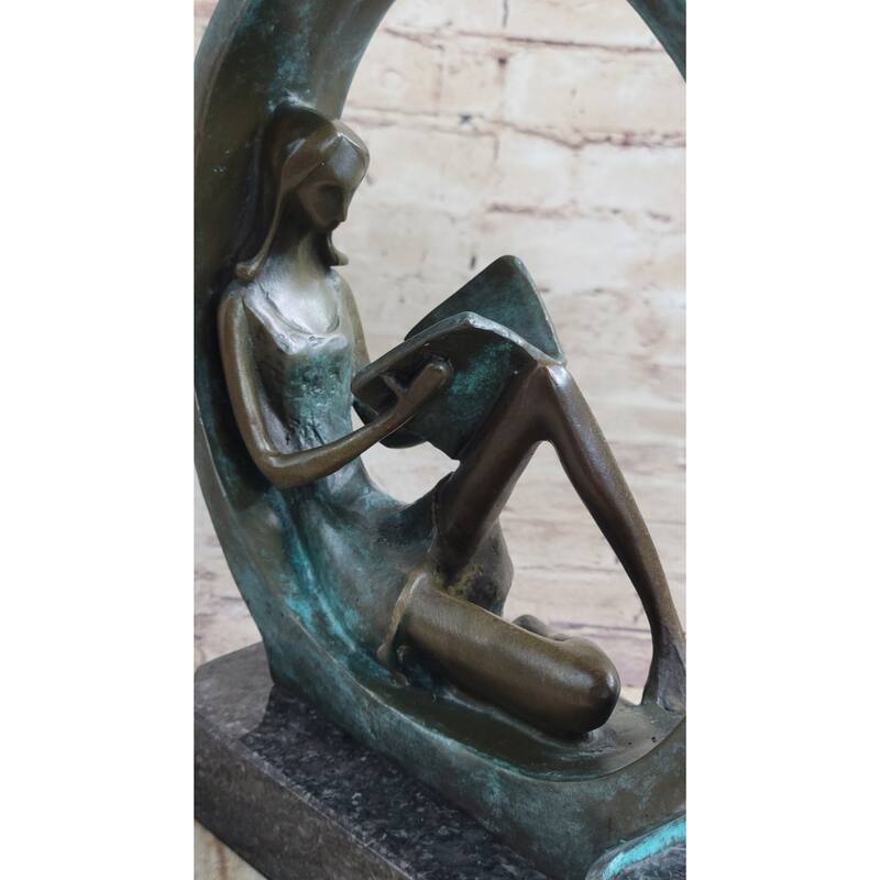 Signed Original Artwork By Collet Girl Reading A Book Bronze Sculpture Figurine