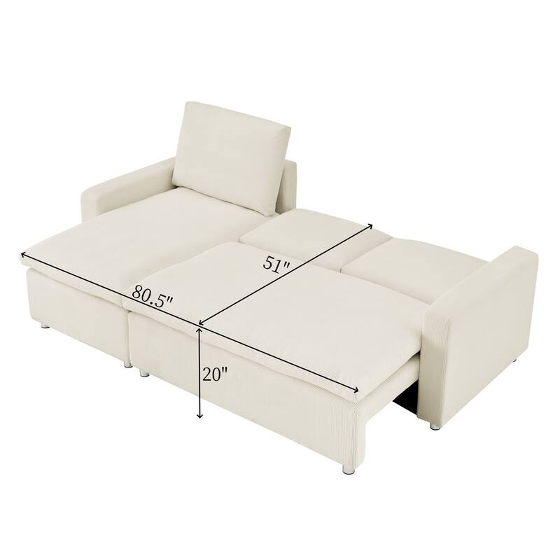 L Shaped Sofa Convertible Pull-out Sleeper Sofa Bed, Living Room Sectional Daybed with Storage Chaise, Corduroy Recliner