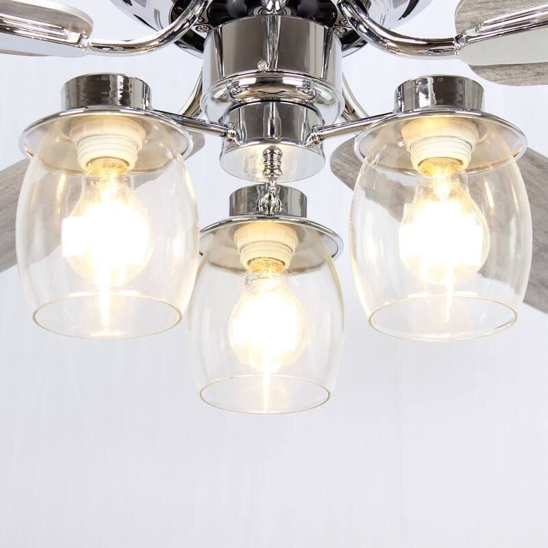 52" Indoor Chrome Downrod Mount Chandelier Ceiling Fan With Light and Remote Control