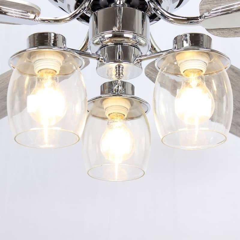 52 in. Indoor Chrome Downrod Mount Chandelier Ceiling Fan With Light and Remote Control