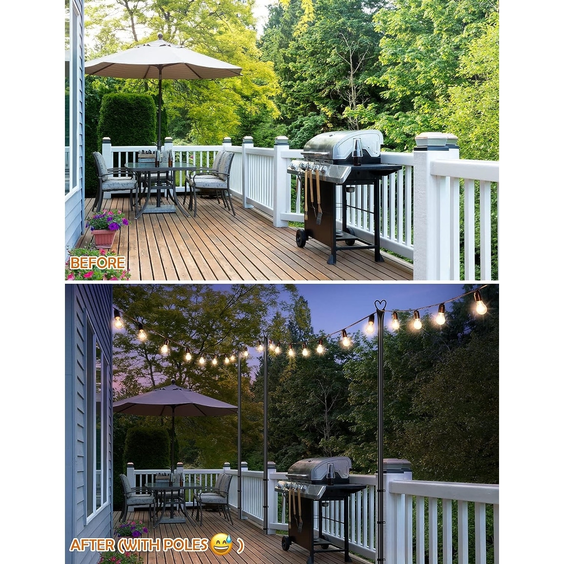 2 Pack 9.8FT String Light Poles with Hook for Hanging String Lights for Garden Party Patio Christmas Wedding