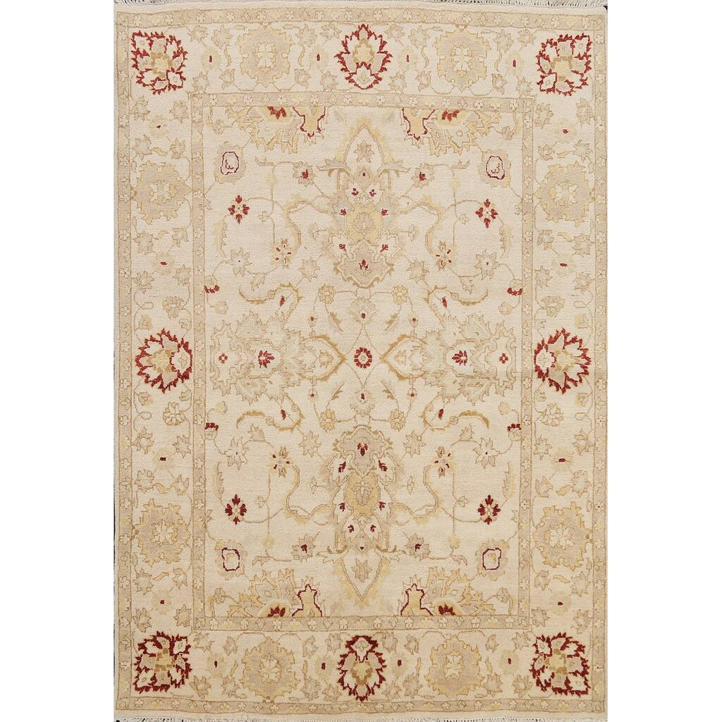 Floral Peshawar Oriental Wool Area Rug Hand-knotted Office Carpet - 5'11" x 7'1"
