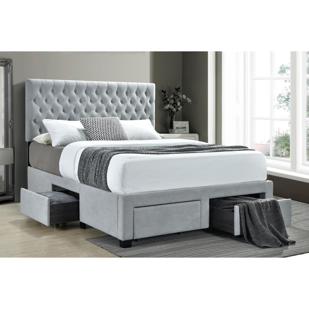 Light Grey Tufted 4-Drawer Full Storage Bed with Elegant Headboard