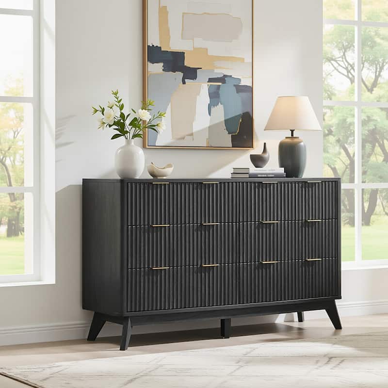 Fluted 6 Drawers Dresser, Modern Chest of Drawers, for Bedroom - Dark Alder