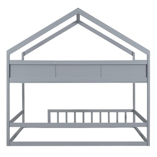 Gray Full House Bed with Storage Shelf & Fence - Ideal for Kids