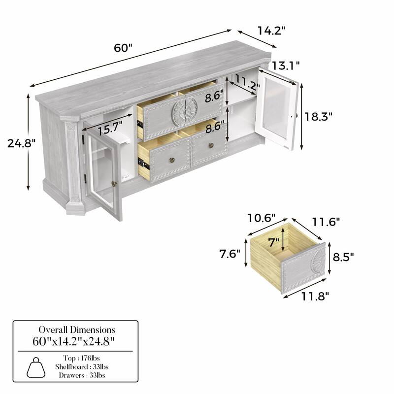 Farmhouse TV Stand with Storage, Solid Wood Media Console Cabinet for Living Room, Fully Assembled