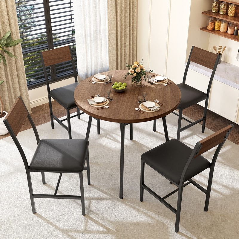 34" Round Dining Table Set with 34.5"H Dining Chair for 4 Person