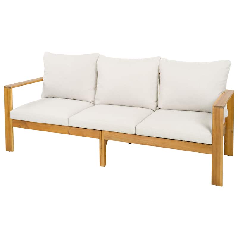 Christopher Knight Home - Ethan Outdoor 3-Piece Acacia Wood Sectional Sofa Set with Cushions