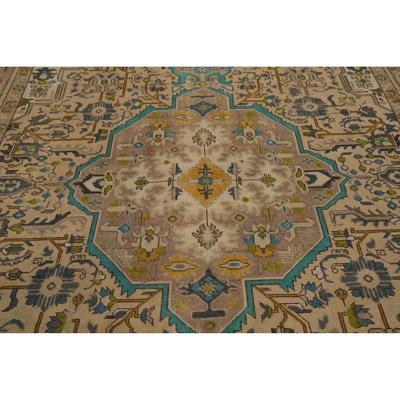 Hand Knotted Oriental 100% Wool Carpet Traditional Floral Beige & Ivories Tabriz Area Rug - 10' 8'' X 7' 8''