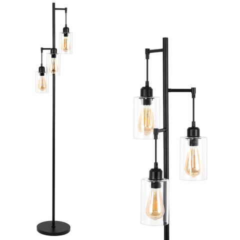 Tree Floor Lamp with 3 Hanging Bubble Glass Shade - Black