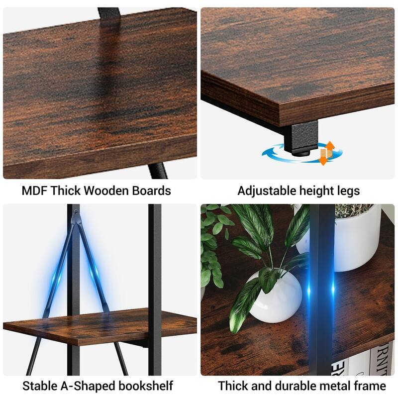 4-Tier A-Frame Ladder Bookshelf, Brown Stylish Ladder Bookcase