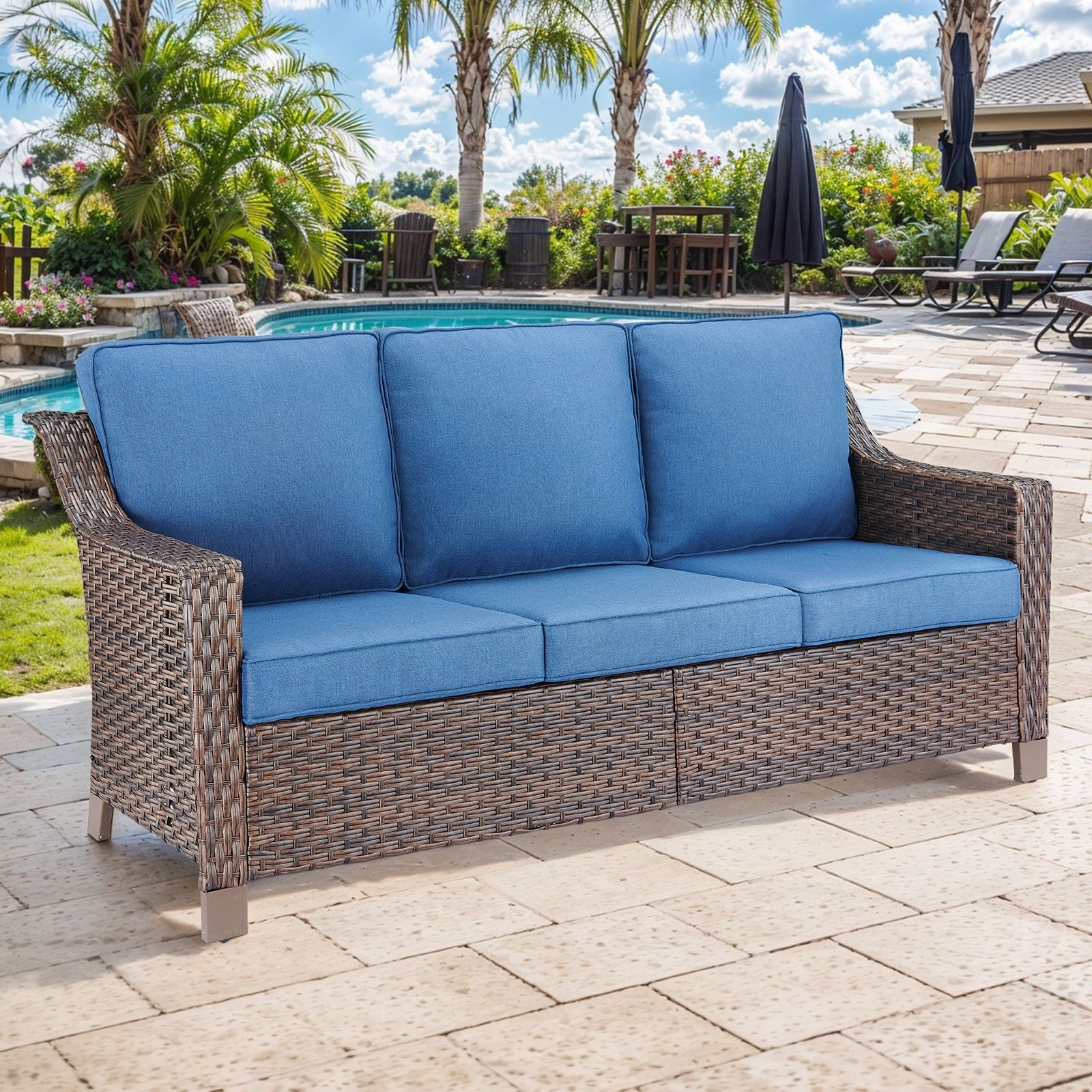 Gymojoy Patio High Back Sofa Outdoor Sofa with Cushion