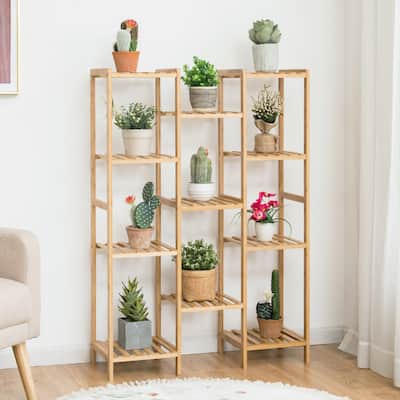 Bamboo 11-Tier Plant Stand Utility Shelf Free Standing Storage Rack