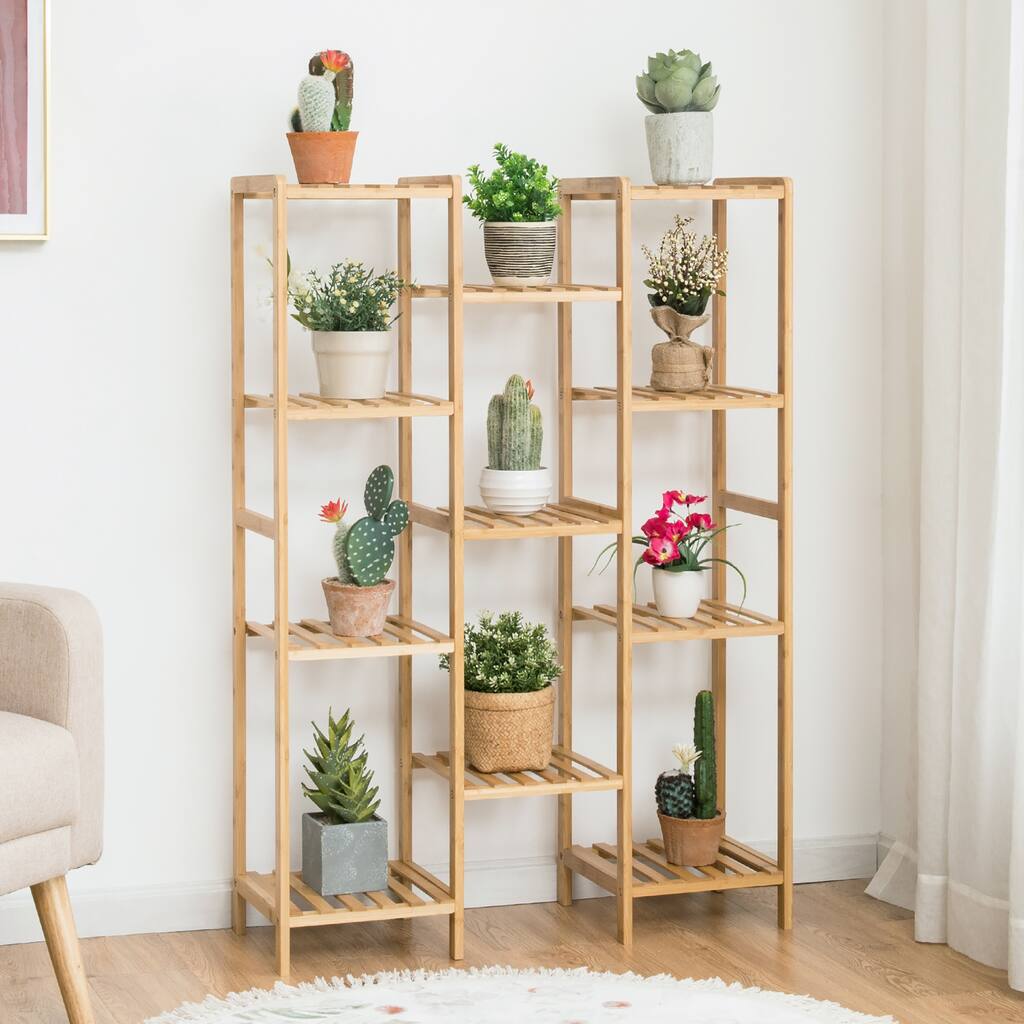 Bamboo 11-Tier Plant Stand Utility Shelf Free Standing Storage Rack