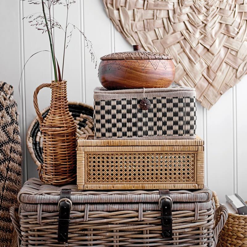 Woven Rattan Display Boxes with Glass Lids & Fir Wood Frame