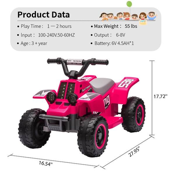 dimension image slide 3 of 6, 6V Electric ATV Ride-On Toy for Toddlers with LED Headlights