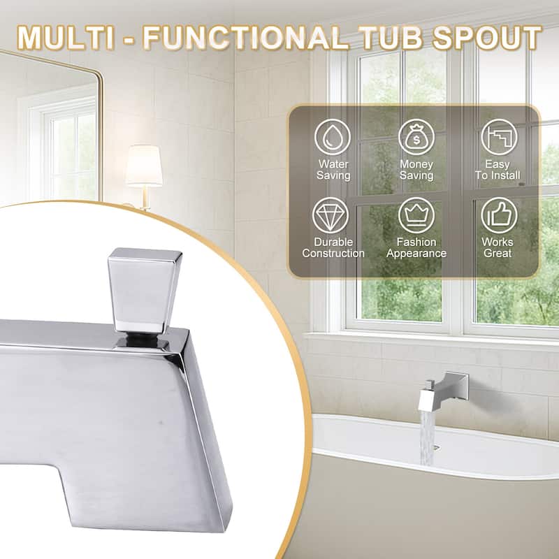 WOWOW Integrated Diverter Square Bathtub Spout in Modern