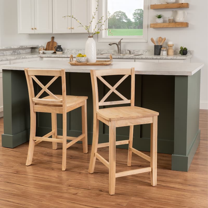 Amravati Wooden X-Back 24-Inch Counter Stool - Unfinished