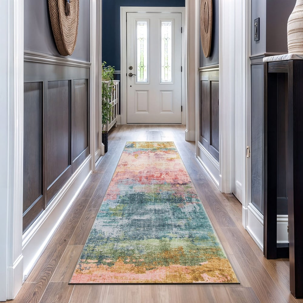 World Rug Gallery Contemporary Distressed Abstract Washable Non-Slip Area Rug