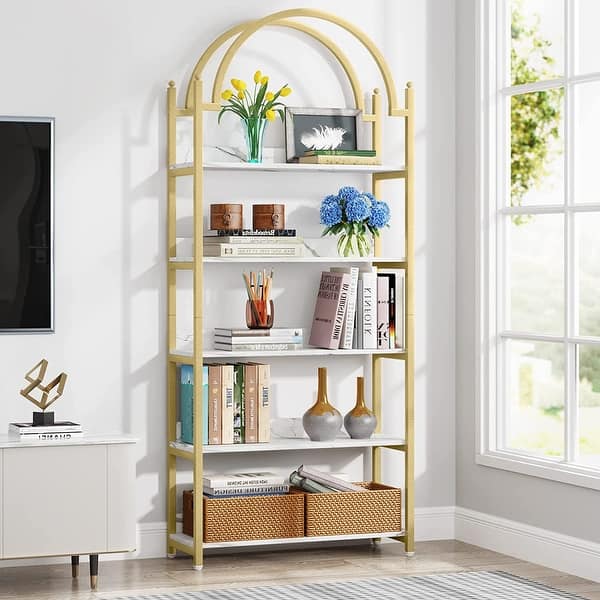 https://ak1.ostkcdn.com/images/products/is/images/direct/3a76ea6f18a798d02160fb9175182482ece1cf29/Gold%26-White-73-Tall-Metal-Bookshelf-%2C-5-Shelf-Etagere-Arched-Bookcase-with-White-Faux-Marble-Veneer-Wood-Shelving%2C.jpg?impolicy=medium