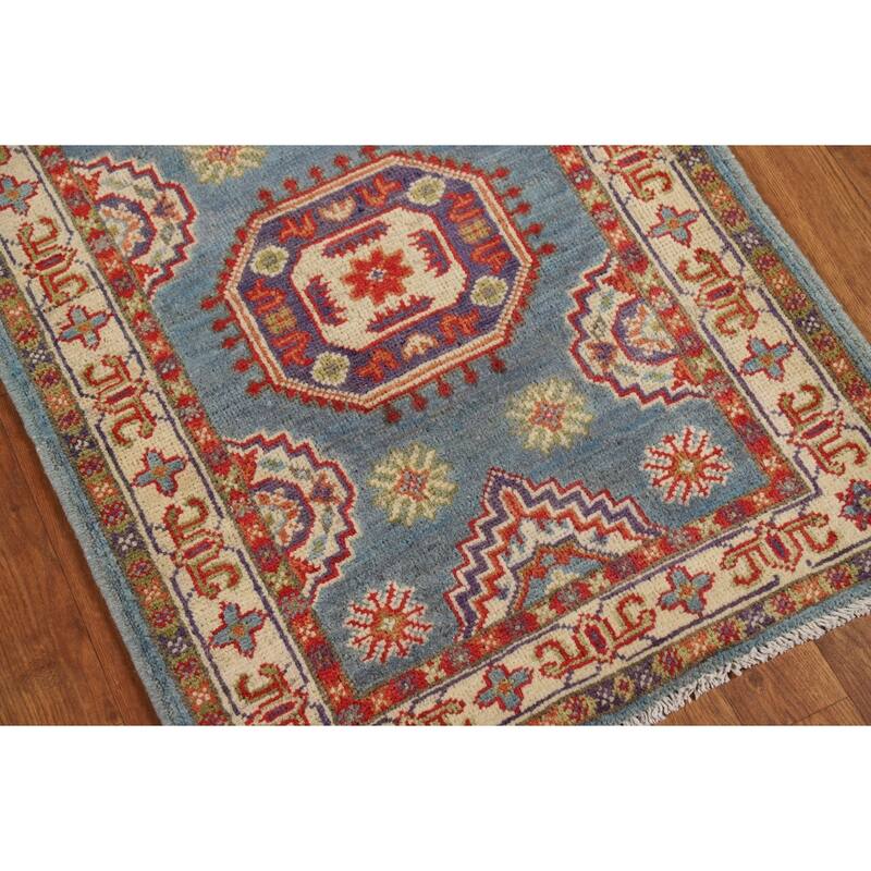 Light Blue Kazak Foyer Rug Hand-Knotted Wool Carpet - 2'0" x 3'0"
