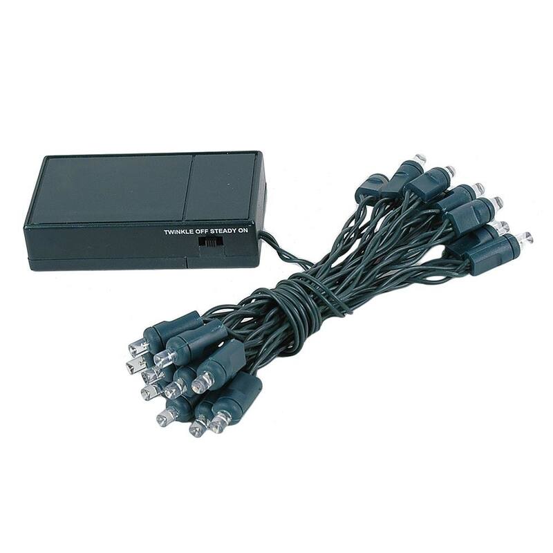 20 Light LED Battery Christmas Mini Light Set, Green Wire, 8' Long