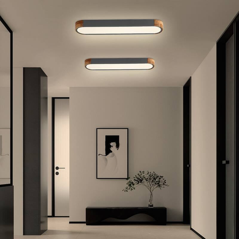 Farmhouse Wood Long Oval Dimmable LED Flush Mount - 37" 3000k/6000k