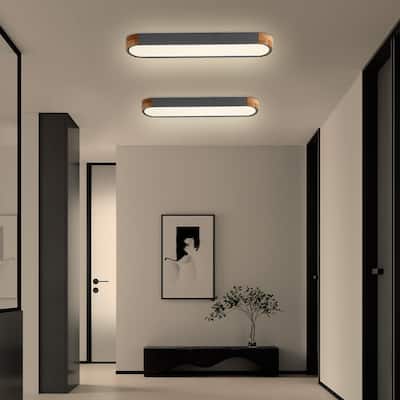 Farmhouse Wood Long Oval Dimmable LED Flush Mount - 37" 3000k/6000k